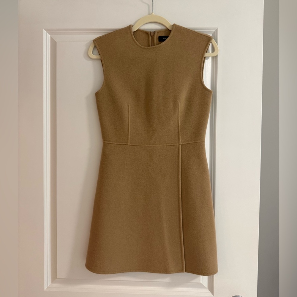 Theory Wool and Cashmere Sleeveless Camel Midi Dress